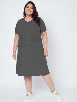 BRINNS - Plus Size Cotton Grey T-Shirt Knee Length Dress