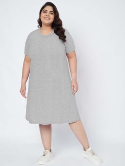 BRINNS - Plus Size Cotton Grey T-Shirt Knee Length Dress