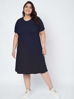 BRINNS - Plus Size Cotton Black T-Shirt Knee Length Dress