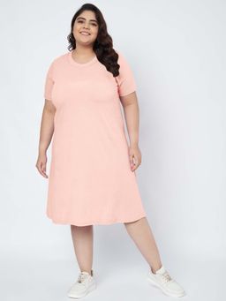 BRINNS - Plus Size Cotton Peach T-Shirt Knee Length Dress