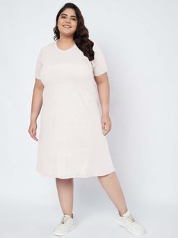 BRINNS - Plus Size Cotton White T-Shirt Knee Length Dress