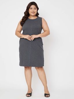 BRINNS - Plus Size Women Charcoal Solid Sheath Knee Length Dress