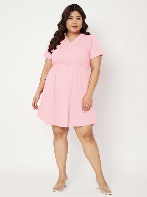 open lace back dress Women Plus Size Solid Pink V-Neck Sleeveless Crepe Thigh-High Slit Fit &  Flare Wrap Maxi Dress main image 0