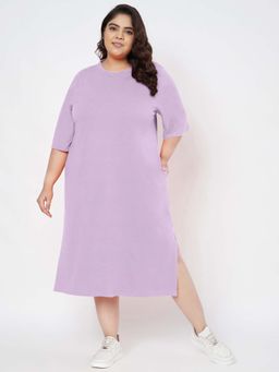 BRINNS - Women Lavender Plus Size Cotton T-Shirt Midi Length Dress