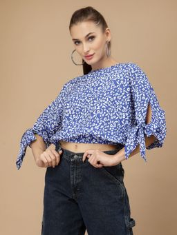KASSUALLY - Blue Floral Print Crop Top