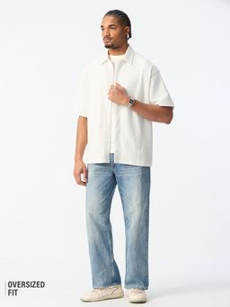 The Souled Store - White Textured Collar Neck Shirt