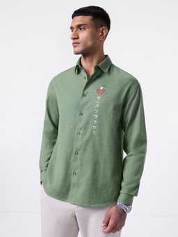 The Souled Store - Green Embroidered Collar Neck Shirt