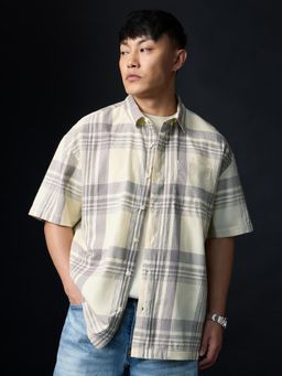 The Souled Store - Cream Checks Collar Neck Shirt