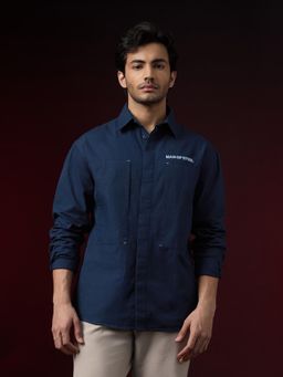 The Souled Store - Navy Blue Plain Collar Neck Shirt