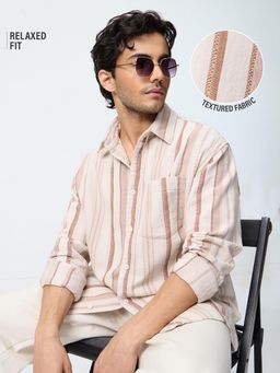 The Souled Store - Cream Stripes Collar Neck Shirt