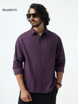 The Souled Store - Purple Plain Collar Neck Shirt