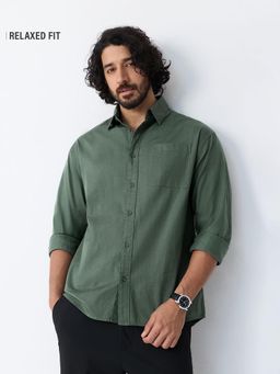 The Souled Store - Green Plain Collar Neck Shirt