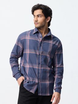 The Souled Store - Navy Blue Checks Collar Neck Shirt