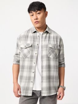 The Souled Store - White Checks Collar Neck Shirt