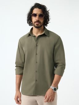 The Souled Store - Olive Plain Collar Neck Shirt