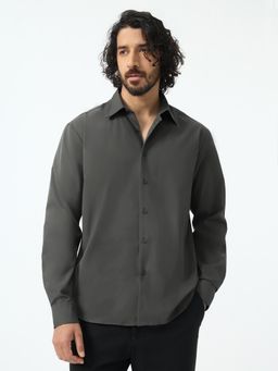 The Souled Store - Grey Plain Collar Neck Shirt