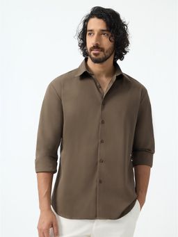 The Souled Store - Brown Plain Collar Neck Shirt