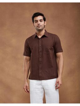 Fabindia - Brown Checked Cotton Bush Shirt