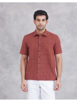 Fabindia - Maroon Checked Cotton Bush Shirt