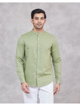 Fabindia - Olive Linen Blend Slim Fit Shirt