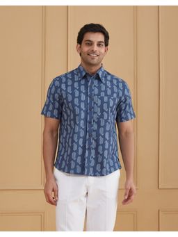 Fabindia - Blue Printed Cotton Bush Shirt