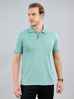 Monte Carlo - Green Solid Collar Neck Half Sleeve Polo T-Shirt