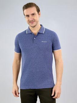 Monte Carlo - Blue Solid Collar Neck Half Sleeve Polo T-Shirt