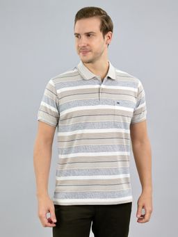Monte Carlo - Grey Striped Collar Neck Half Sleeve Polo T-Shirt