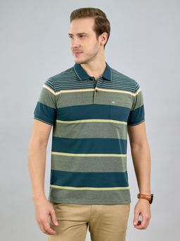 Monte Carlo - Green Striped Collar Neck Half Sleeve Polo T-Shirt