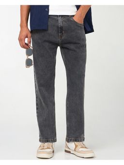 Bewakoof - Black Washed Straight Fit Mid-Rise Jeans