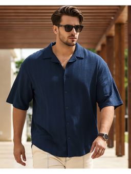 Bewakoof - Peageant Blue Textured Oversized Plus Size Shirt