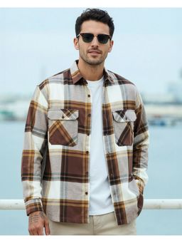 Bewakoof - Brown Checked Pure Cotton Oversized Shirt