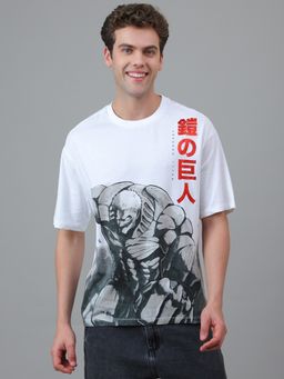 Free Authority - Attack On Titan: Armored Titan Graphic Printed Cotton Oversized White T-Shirt