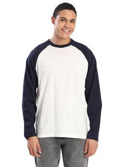 Bene Kleed - Colour Block Full Sleeves Relaxed Casual White T-Shirt