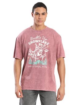 Bene Kleed - Washed-Out Half Sleeves Oversized Casual Mauve T-Shirt