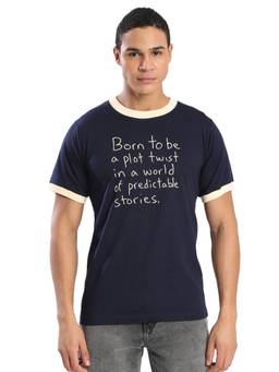Bene Kleed - Half Sleeves Typography Regular Casual Navy Blue T-Shirt