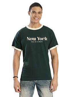 Bene Kleed - Half Sleeves Typography Regular Casual Green T-Shirt