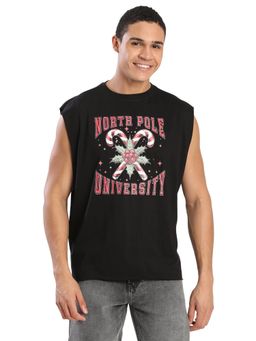 Bene Kleed - Graphic Printed Sleeveless Oversized Casual Black T-Shirt