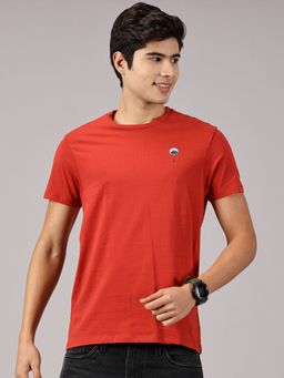 BLACK BUCK - Printed Cotton Solid Basic Crew Neck Orange T-Shirt