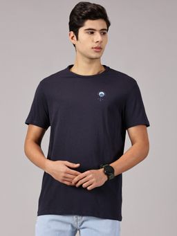 BLACK BUCK - Solid Cotton Solid Basic Crew Neck Navy Blue T-Shirt