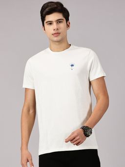 BLACK BUCK - Printed Cotton Solid Basic Crew Neck White T-Shirt