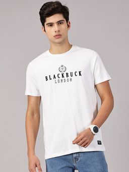 BLACK BUCK - Solid Cotton Crew Neck White T-Shirt