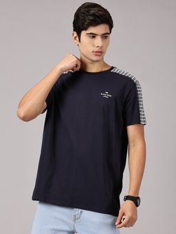 BLACK BUCK - Printed Cotton Crew Neck Navy Blue T-Shirt
