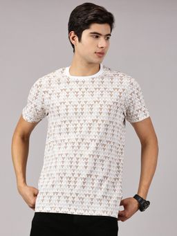 BLACK BUCK - All Over Printed Cotton Crew Neck White T-Shirt
