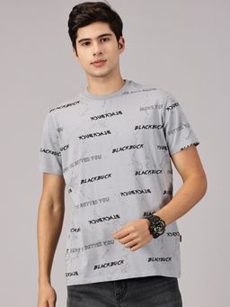 BLACK BUCK - All Over Printed Cotton Crew Neck Grey T-Shirt