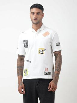 SHOWOFFFF - Edition Graphic Printed Off-White Relaxed Fit Polo T-Shirt