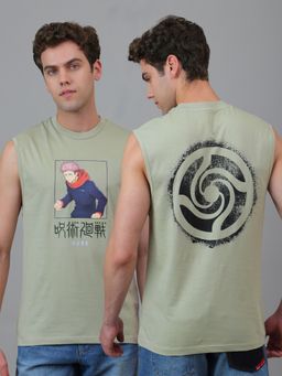 Free Authority - Jujutsu Kaisen: Yuji Itadori Round Neck Sleeveless Graphic Printed Grey Tank