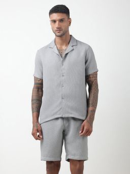 SHOWOFF - Textured Grey Cuban Collar Co-Ord Set