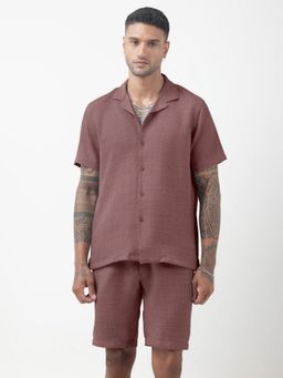 SHOWOFF - Textured Purple Cuban Collar Co-Ord Set