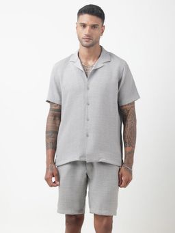 SHOWOFF - Textured Grey Cuban Collar Co-Ord Set